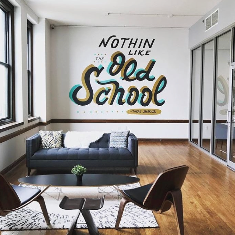 Plexpod Old School quote on wall