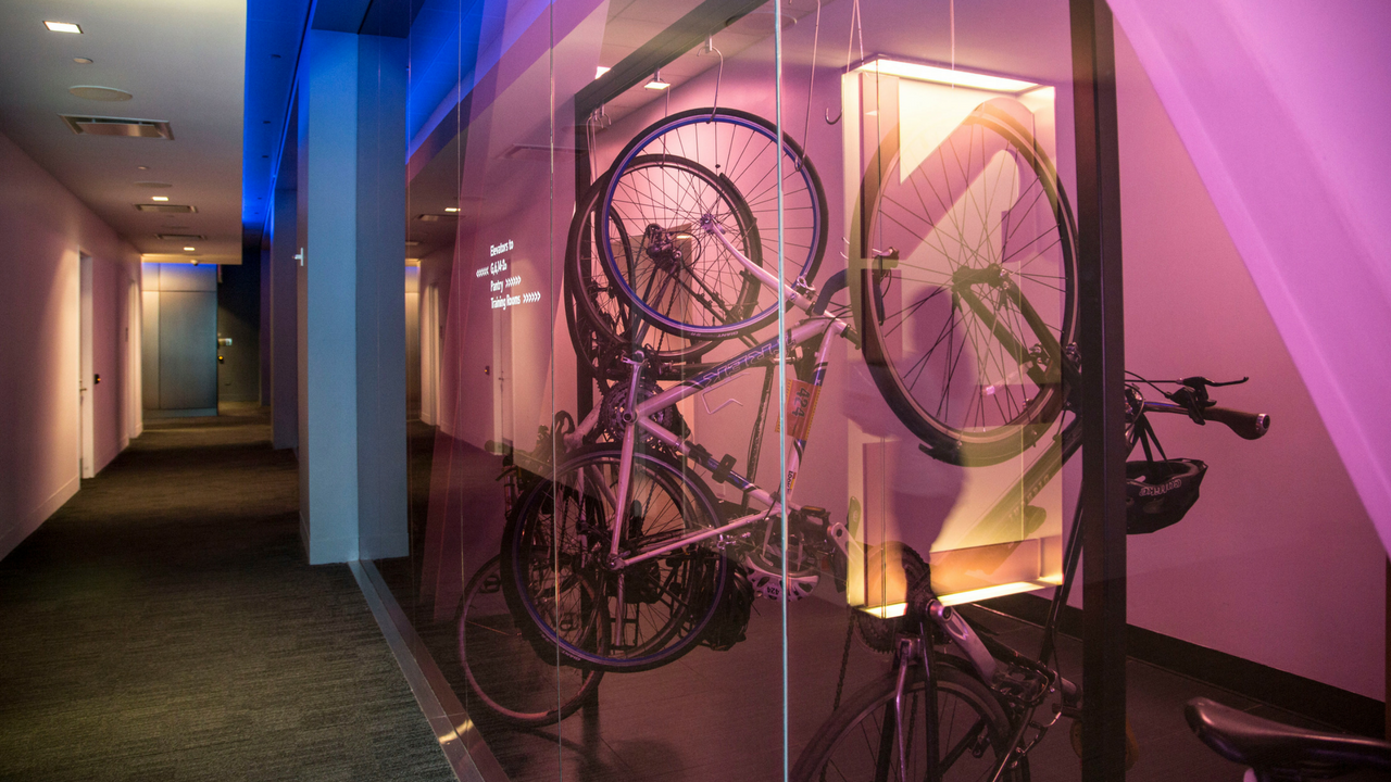 Bloomberg Tower was awarded with a Fitwel 3 Star Rating. Pictured above: Bloomberg Tower’s bike room