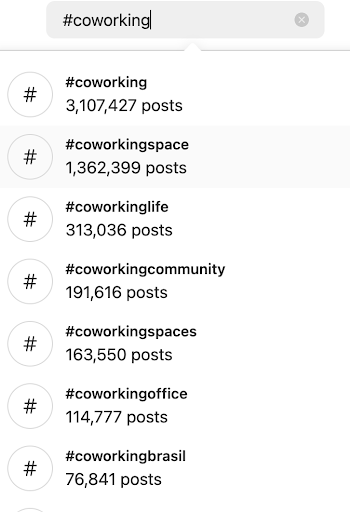 Try combining coworking-specific hashtags with more niche ones.