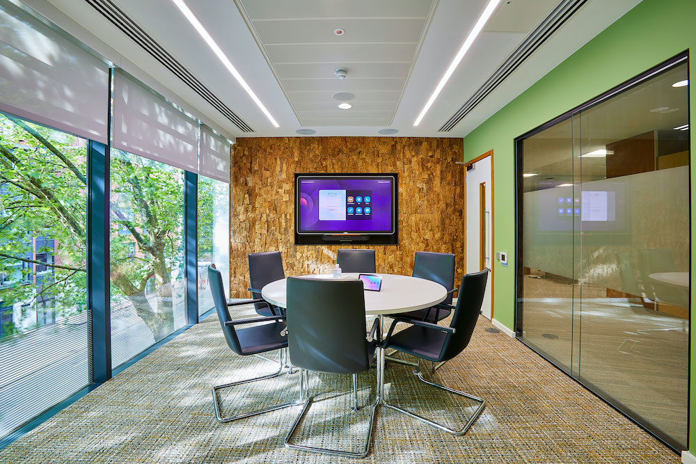 Cork walls, green building materials and reused office furniture are ways BBC Studios’ new Bristol office promotes health and well-being. 