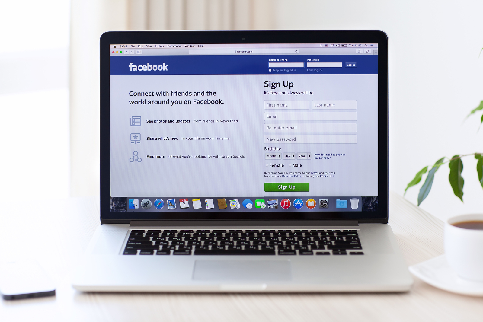Simferopol Russia - August 7 2014: Facebook the largest social network in the world. It was founded in 2004 by Mark Zuckerberg and his roommates during training at the Harvard University.